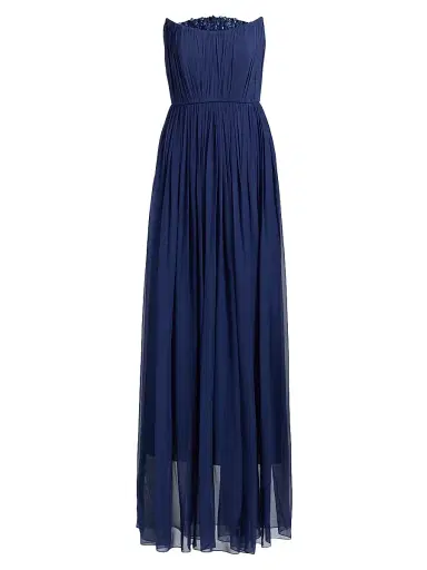 Pamella Roland Women's Embellished Silk Chiffon A-Line Gown - Navy | Thumbnail 1