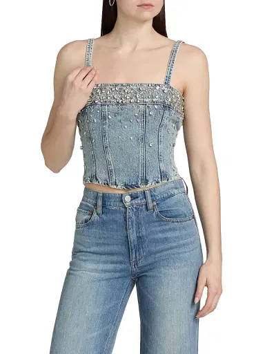 L'Agence Women's Arlin Embellished Denim Corset Top | Thumbnail 3 L'Agence Women's Arlin Embellished Denim Corset Top | Thumbnail 3