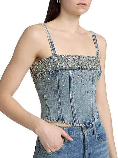 L'Agence Women's Arlin Embellished Denim Corset Top | Thumbnail 6 L'Agence Women's Arlin Embellished Denim Corset Top | Thumbnail 6