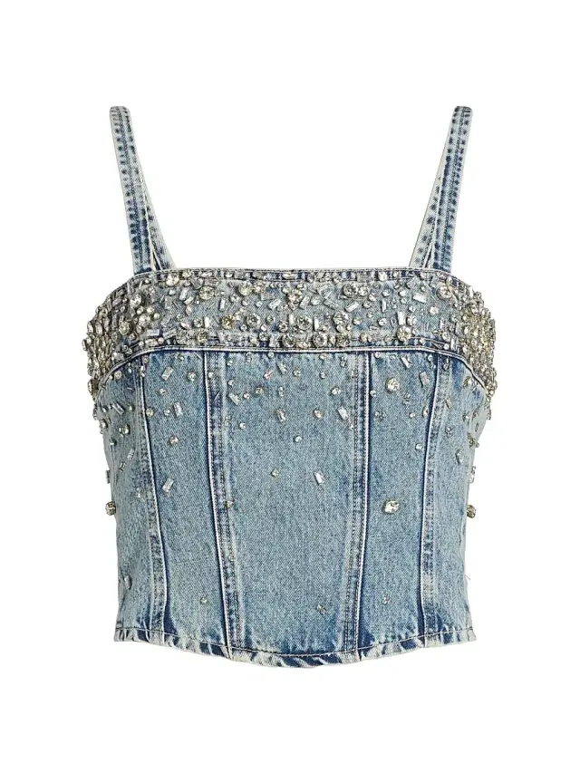 L'AGENCE Women's Arlin Embellished Denim Corset Top - Malibu