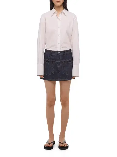 Helmut Lang Women's Welt Pocket Topstitch Denim Miniskirt - Rinsed Indigo - Size 30 | Thumbnail 2