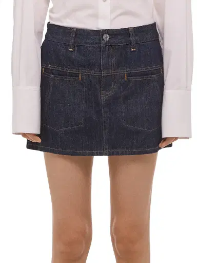 Helmut Lang Women's Welt Pocket Topstitch Denim Miniskirt - Rinsed Indigo - Size 30 | Thumbnail 3