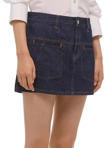Helmut Lang Women's Welt Pocket Topstitch Denim Miniskirt - Rinsed Indigo - Size 30 | Thumbnail 4