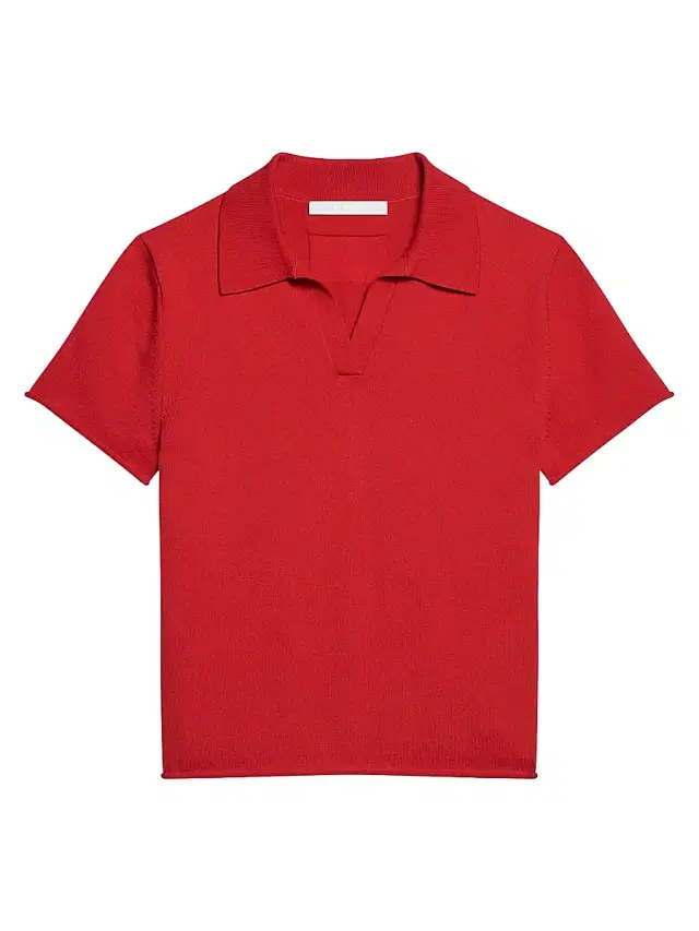 Helmut Lang Women's Cotton Knit Shrunken Polo Sweater - Red