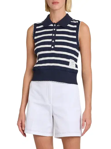 Thom Browne Women's Stripe Cotton Sleeveless Top - Navy White - Size 6 | Thumbnail 3 Thom Browne Women's Stripe Cotton Sleeveless Top - Navy White - Size 6 | Thumbnail 3
