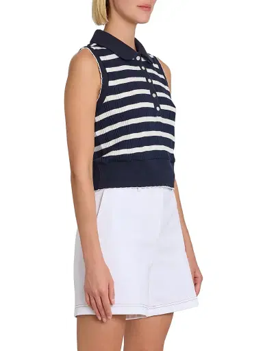 Thom Browne Women's Stripe Cotton Sleeveless Top - Navy White - Size 6 | Thumbnail 4 Thom Browne Women's Stripe Cotton Sleeveless Top - Navy White - Size 6 | Thumbnail 4