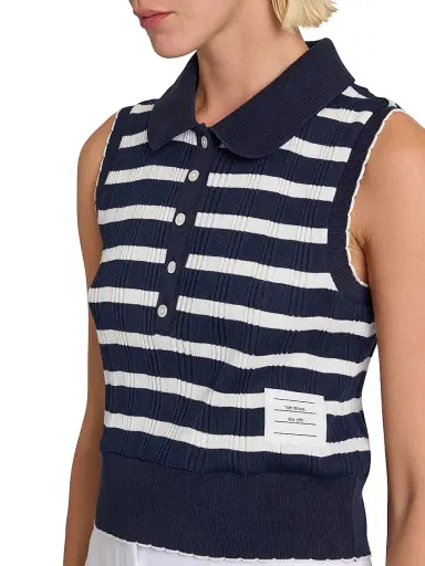 Thom Browne Women's Stripe Cotton Sleeveless Top - Navy White - Size 6 | Thumbnail 6 Thom Browne Women's Stripe Cotton Sleeveless Top - Navy White - Size 6 | Thumbnail 6