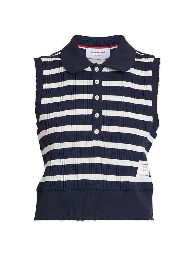 Thom Browne Women's Stripe Cotton Sleeveless Top - Navy White