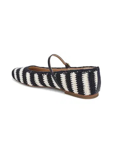 Veronica Beard Women's Ellie Striped Crochet Leather Mary Janes - Navy Ecru - Size 11 | Thumbnail 2