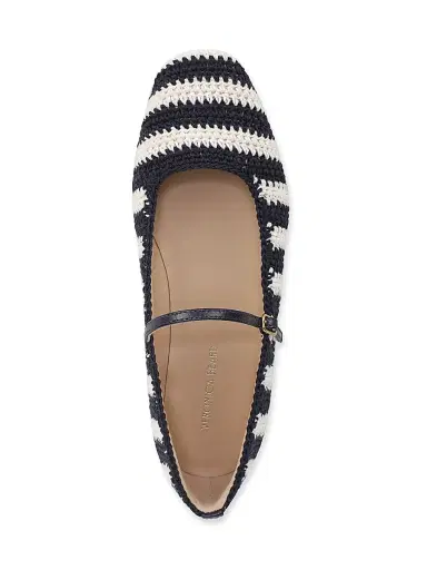 Veronica Beard Women's Ellie Striped Crochet Leather Mary Janes - Navy Ecru - Size 11 | Thumbnail 3