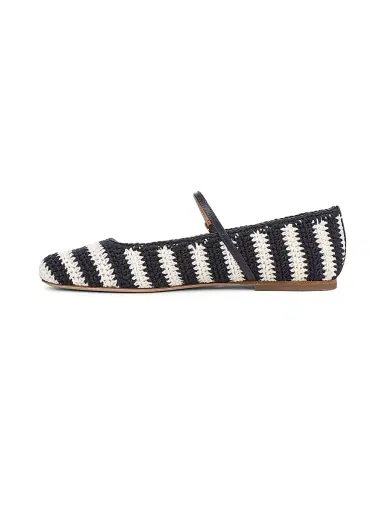 Veronica Beard Women's Ellie Striped Crochet Leather Mary Janes - Navy Ecru - Size 11 | Thumbnail 7