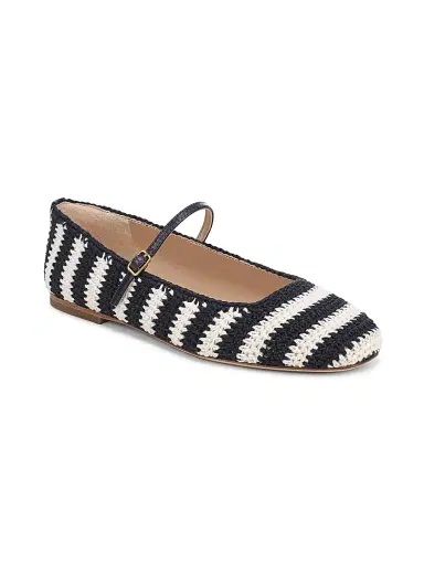 Veronica Beard Women's Ellie Striped Crochet Leather Mary Janes - Navy Ecru - Size 11 | Thumbnail 1