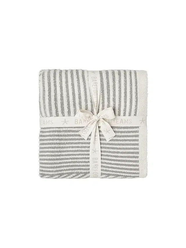 Barefoot Dreams CozyChic Mixed Striped Cotton-Blend Throw Blanket - Cream Pewter