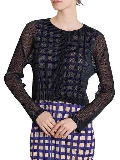 Pleats Please Issey Miyake Women's Tatami April Open-Knit Cardigan - Black | Thumbnail 6