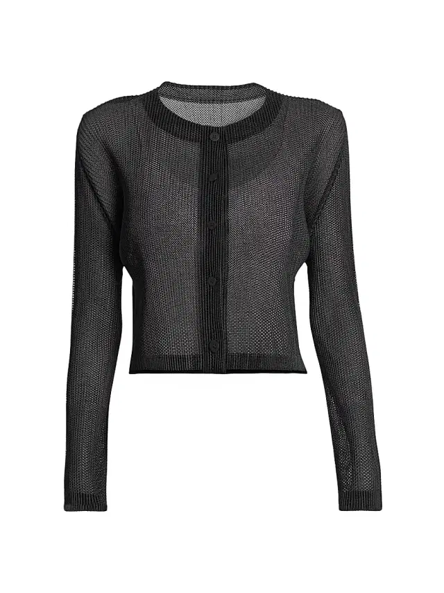 Pleats Please Issey Miyake Women's Tatami April Open-Knit Cardigan - Black