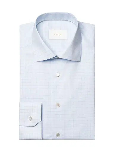 Eton Men's Elevated Check Contemporary-Fit Cotton Shirt - Blue - Size 18 | Thumbnail 1 Eton Men's Elevated Check Contemporary-Fit Cotton Shirt - Blue - Size 18 | Thumbnail 1