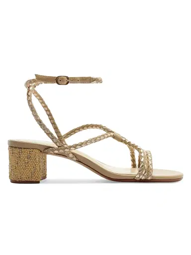Alexandre Birman Women's Elba 45MM Woven Leather Block Heel Sandals - Semolina Golden | Thumbnail 1 Alexandre Birman Women's Elba 45MM Woven Leather Block Heel Sandals - Semolina Golden | Thumbnail 1
