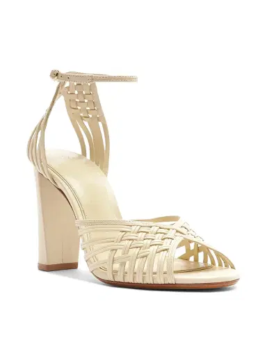 Alexandre Birman Women's Lilian 90MM Woven Leather Block Heel Sandals - Eggshell | Thumbnail 2