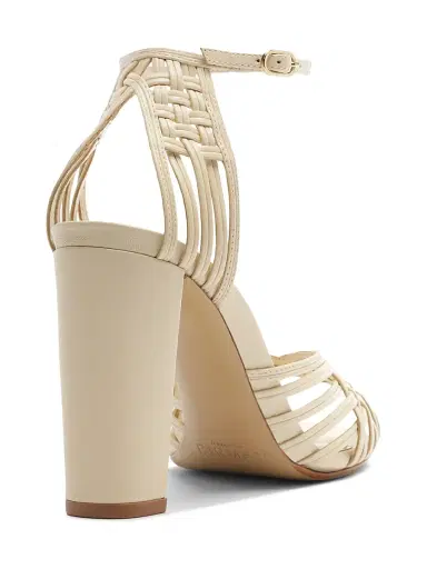 Alexandre Birman Women's Lilian 90MM Woven Leather Block Heel Sandals - Eggshell | Thumbnail 3