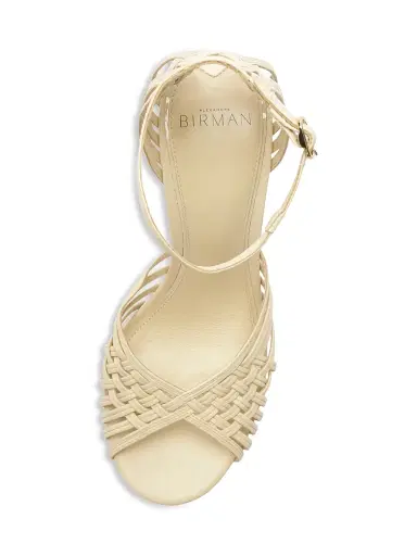 Alexandre Birman Women's Lilian 90MM Woven Leather Block Heel Sandals - Eggshell | Thumbnail 4