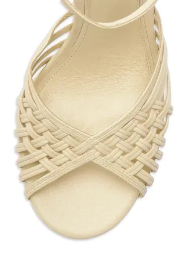 Alexandre Birman Women's Lilian 90MM Woven Leather Block Heel Sandals - Eggshell | Thumbnail 5