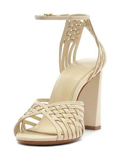 Alexandre Birman Women's Lilian 90MM Woven Leather Block Heel Sandals - Eggshell | Thumbnail 6