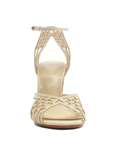 Alexandre Birman Women's Lilian 90MM Woven Leather Block Heel Sandals - Eggshell | Thumbnail 7