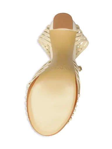 Alexandre Birman Women's Lilian 90MM Woven Leather Block Heel Sandals - Eggshell | Thumbnail 8