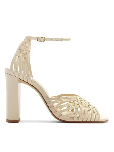 Alexandre Birman Women's Lilian 90MM Woven Leather Block Heel Sandals - Eggshell | Thumbnail 1