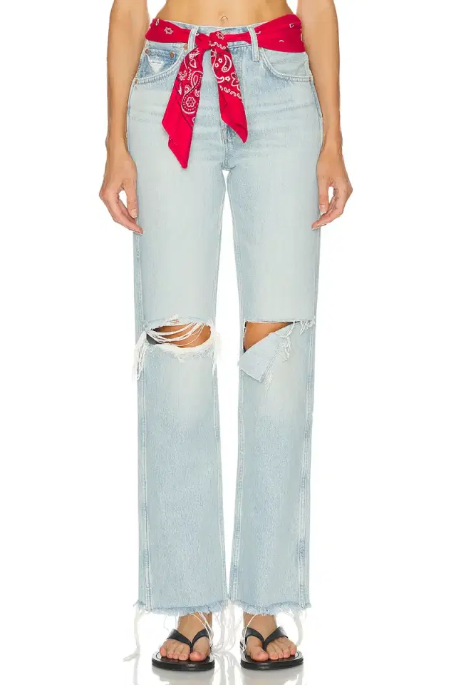 90s High Rise Loose With Bandana Wide Leg Jeans