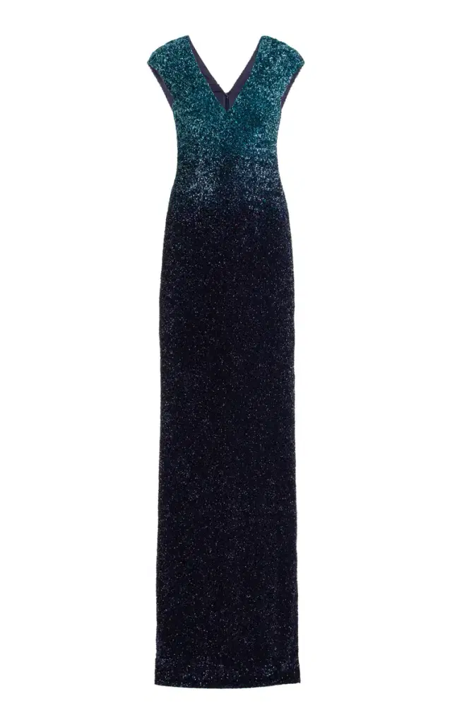 Pamella Roland Signature Sequin V Neck Gown