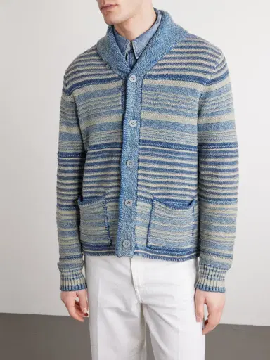 RRL Shawl-Collar Striped Cotton and Linen-Blend Cardigan - Men | Thumbnail 3