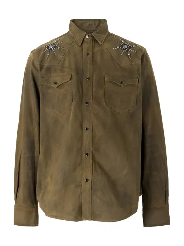 Buffalo West Studded Leather-Trimmed Denim Shirten