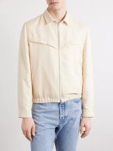 Brunello Cucinelli Herringbone Wool, Silk and Linen-Blend Blouson Jacket - Men | Thumbnail 3