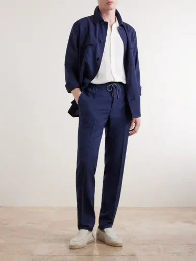 Slowear Tapered Pleated Virgin Wool, Silk and Linen-Blend Drawstring Trousers - Men | Thumbnail 2