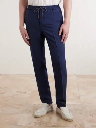 Slowear Tapered Pleated Virgin Wool, Silk and Linen-Blend Drawstring Trousers - Men | Thumbnail 3