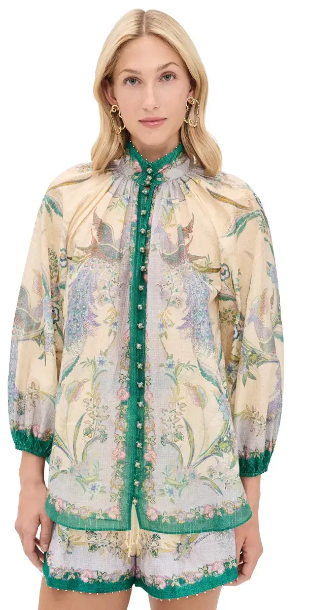 Indra Billow Blouse Cream Scarf Floral