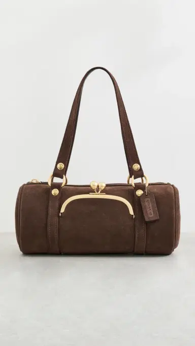 Coach Suede Kisslock Barrel Bag Chocolate One Size | Thumbnail 2