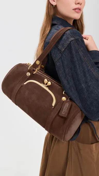 Coach Suede Kisslock Barrel Bag Chocolate One Size | Thumbnail 3