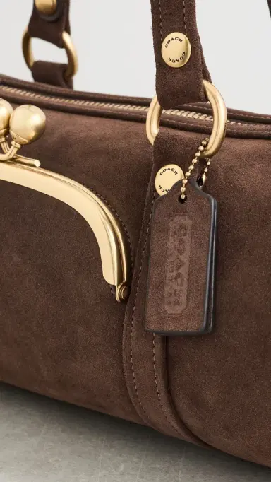 Coach Suede Kisslock Barrel Bag Chocolate One Size | Thumbnail 5