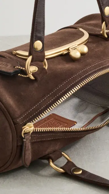 Coach Suede Kisslock Barrel Bag Chocolate One Size | Thumbnail 6