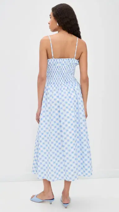 English Factory Checked Smocked Midi Dress Powder Blue | Thumbnail 3 English Factory Checked Smocked Midi Dress Powder Blue | Thumbnail 3
