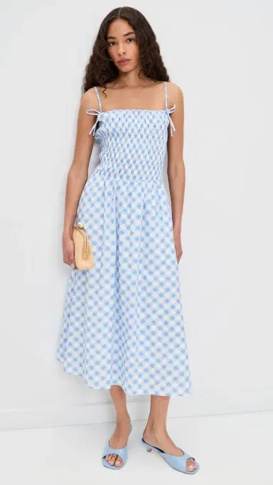 English Factory Checked Smocked Midi Dress Powder Blue | Thumbnail 5 English Factory Checked Smocked Midi Dress Powder Blue | Thumbnail 5