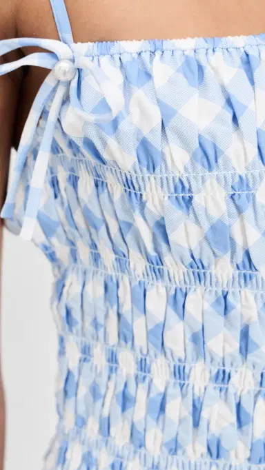 English Factory Checked Smocked Midi Dress Powder Blue | Thumbnail 6 English Factory Checked Smocked Midi Dress Powder Blue | Thumbnail 6