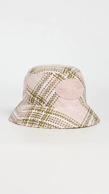 Burberry Woven Raffia Bucket Hat allow Pink IP Check | Thumbnail 2