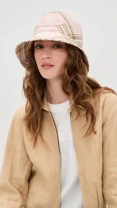 Burberry Woven Raffia Bucket Hat allow Pink IP Check | Thumbnail 3