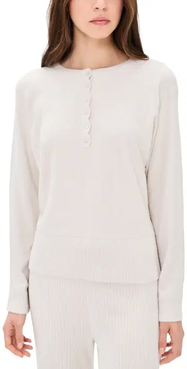 Barefoot Dreams CozyChic Ultra Lite callop Henley Top and Dune | Thumbnail 1