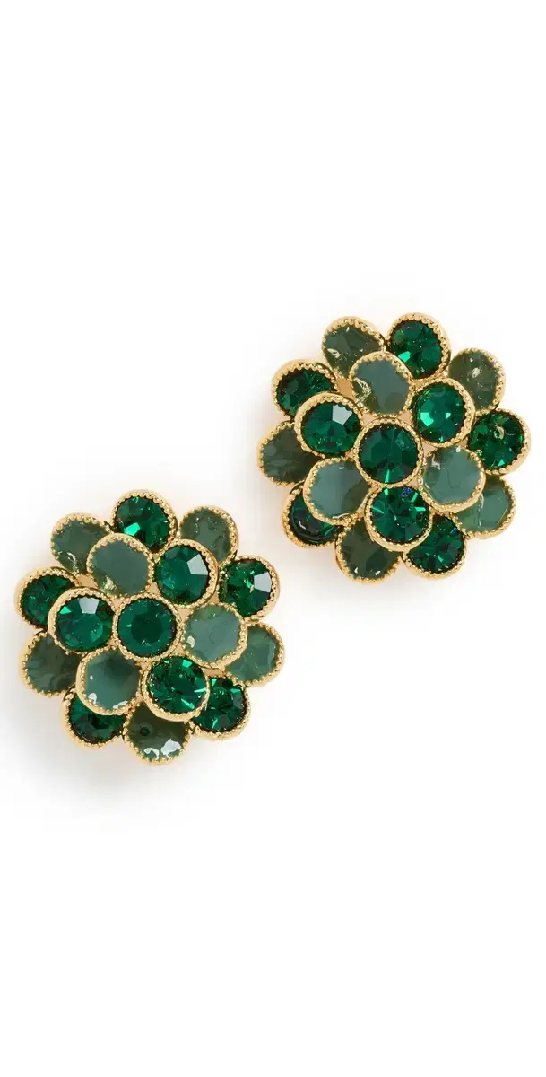 Colored Beaded Flower Stud Earrings Green One Size