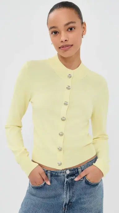 Brandon Maxwell Aubrey Cardigan Lemon Ice S | Thumbnail 2