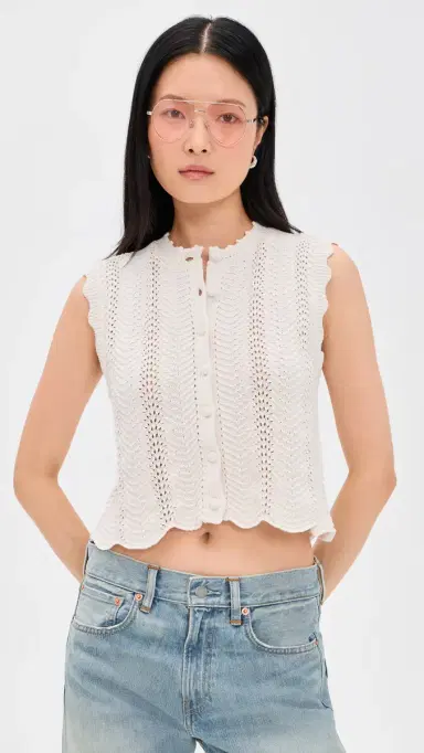 Madewell Wavy-Knit Button-Front Shell Top Vintage Ivory L | Thumbnail 2 Madewell Wavy-Knit Button-Front Shell Top Vintage Ivory L | Thumbnail 2